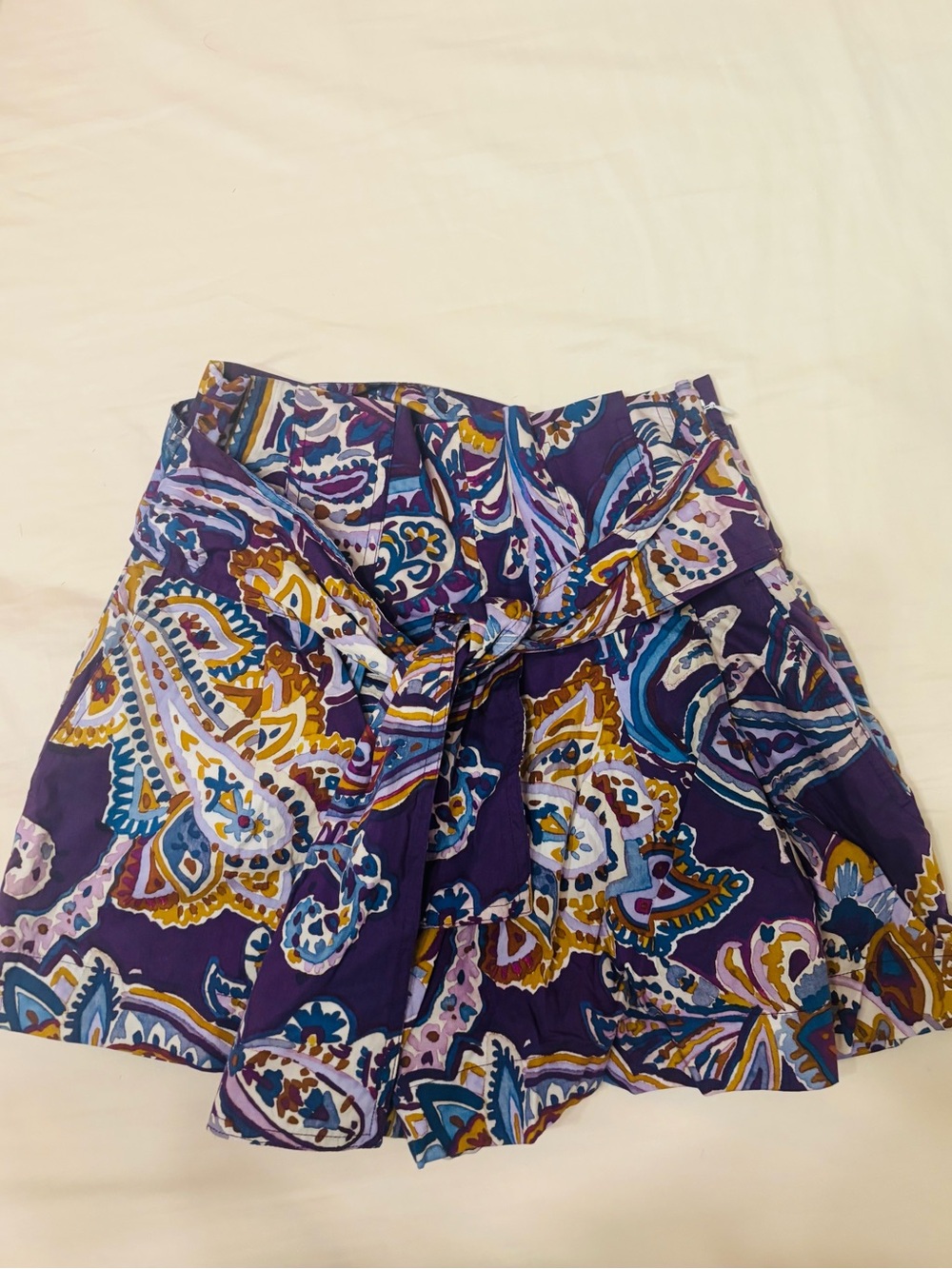 Sezane Purple Paisley Tie-Waist Skirt with Gold & Blue Accents